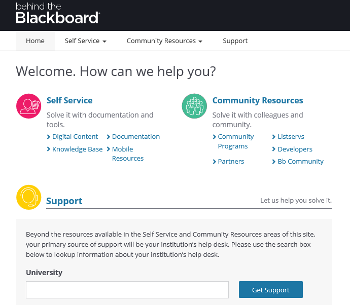 My Institution Help Desk in Behind the Blackboard